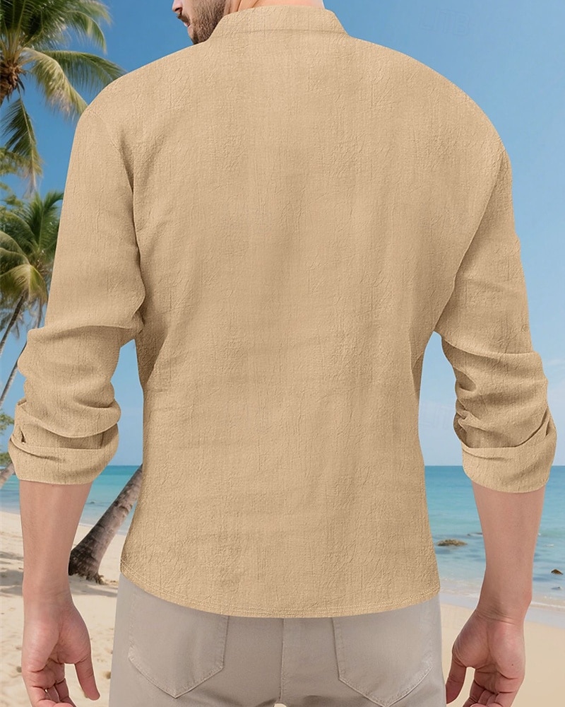 Per uomo Camicia Camicia popover Camicia Estiva Camicia casual Camicia da Spiaggia Nero Bianco Giallo Blu marino Azzurro cielo Manica Lunga Semplice Colletto alla coreana Vacanza Camicia hawaiana del 2025 a $23.99 –P9