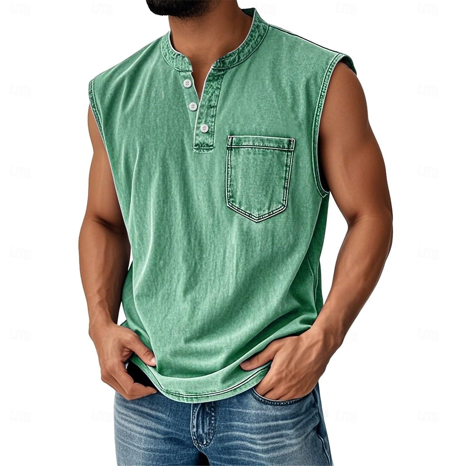 Herren Weste Unterhemd Ärmelloses Shirt Ärmellos Henley Sommer Herbst Einfach Mode Designer Klassisch Urlaub Straße Ausgehen Schwarz Rosa Blau Top T-Shirt für Herren 2025 - $23.99 –P6