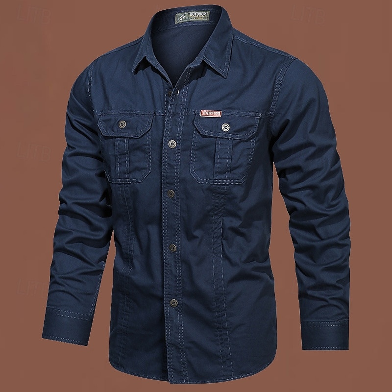 Муж. рубашка-карго Рубашка для туризма и прогулок Тактическая военная рубашка Длинный рукав Отложной Верхняя часть На открытом воздухе Дышащий Весна Осень Хлопок Черный Белый Военно-зеленный 2026 - $31.99 –P1