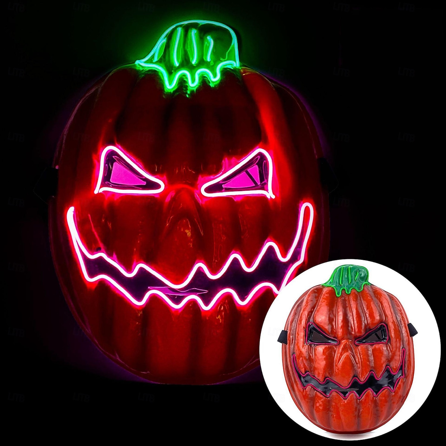 1 db 28 * 21 cm-es halloweeni led hidegfényű tökfej horror led világító maszk beltéri és kültéri csapattánc tökfej dekoratív kellék AA elemdoboz 2025 - $9.99 –P15
