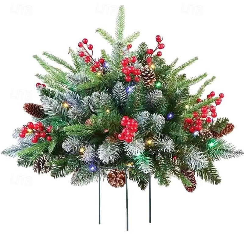 Urna de árbol de Navidad artificial preiluminada, decoración navideña para exteriores con plantas artificiales adornadas con adornos variados y luces LED blancas preinstaladas, decoración navideña con 2025 - $29.99 –P10