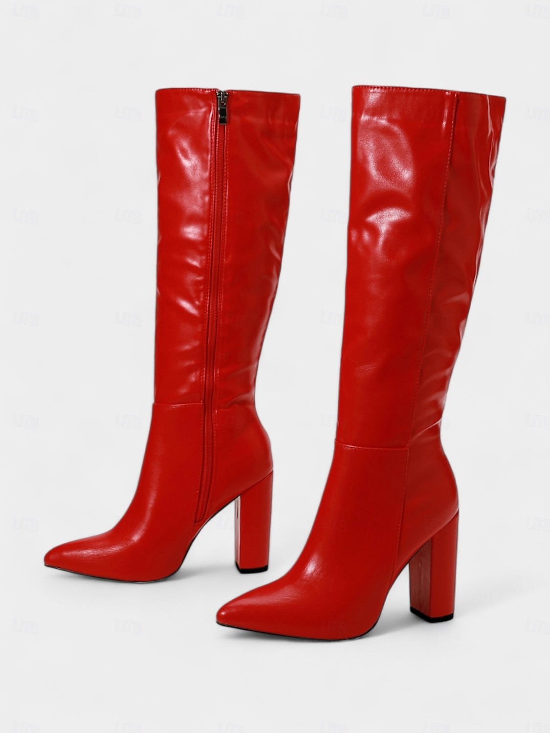 Grüne kniehohe Kunstlederstiefel für Damen – Stiefel mit spitzer Zehenpartie und Blockabsatz für Streetstyle im Herbst und Winter, tägliche Ausflüge und Urlaubsmode 2025 - $64.99 –P3
