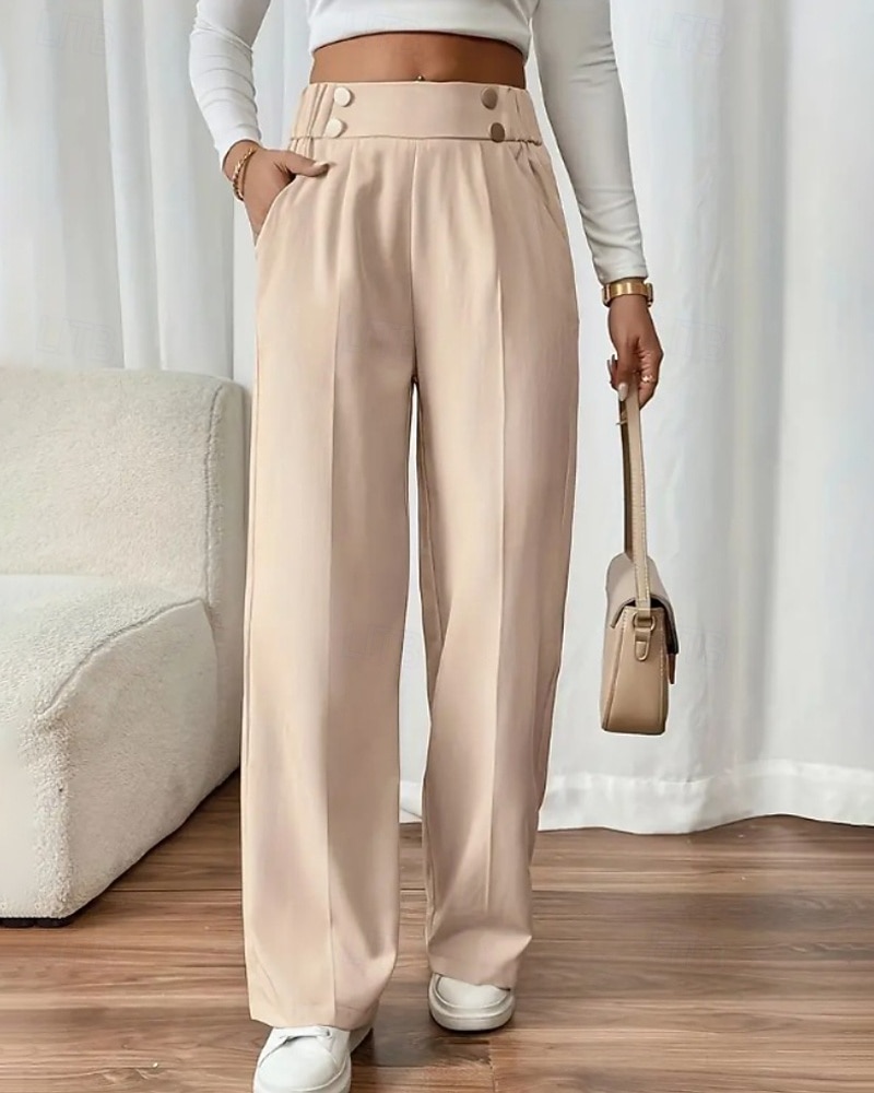 Жен. Широкие Костюм Мода Уличный стиль Полная длина Средняя талия Полотняное плетение Карман Эластичная талия Удобный Официальные Офис Для улицы Абрикосовый Серый Черный Светло-зеленый Осень 2025 - $19.99 –P16