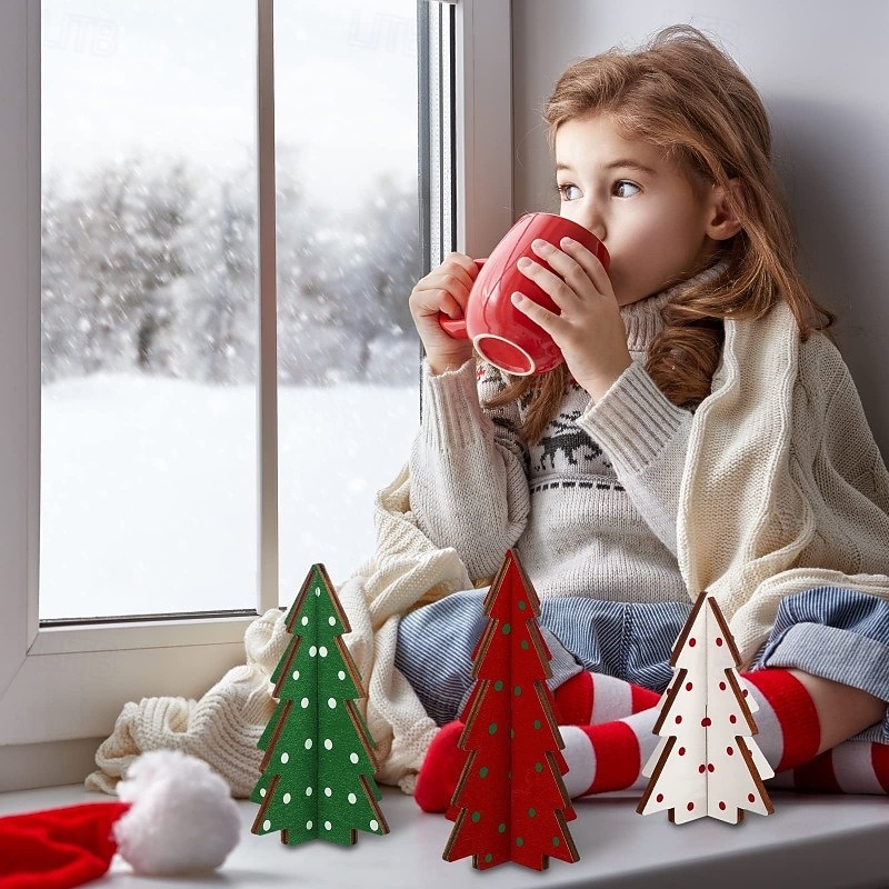 3 יחידות קישוטי שולחן מעץ לעץ חג המולד, קישוטי עץ כפריים, קישוטי שולחן לחג ומתנות מותאמות אישית לפסטיבל 2025 - $7.49 –P1