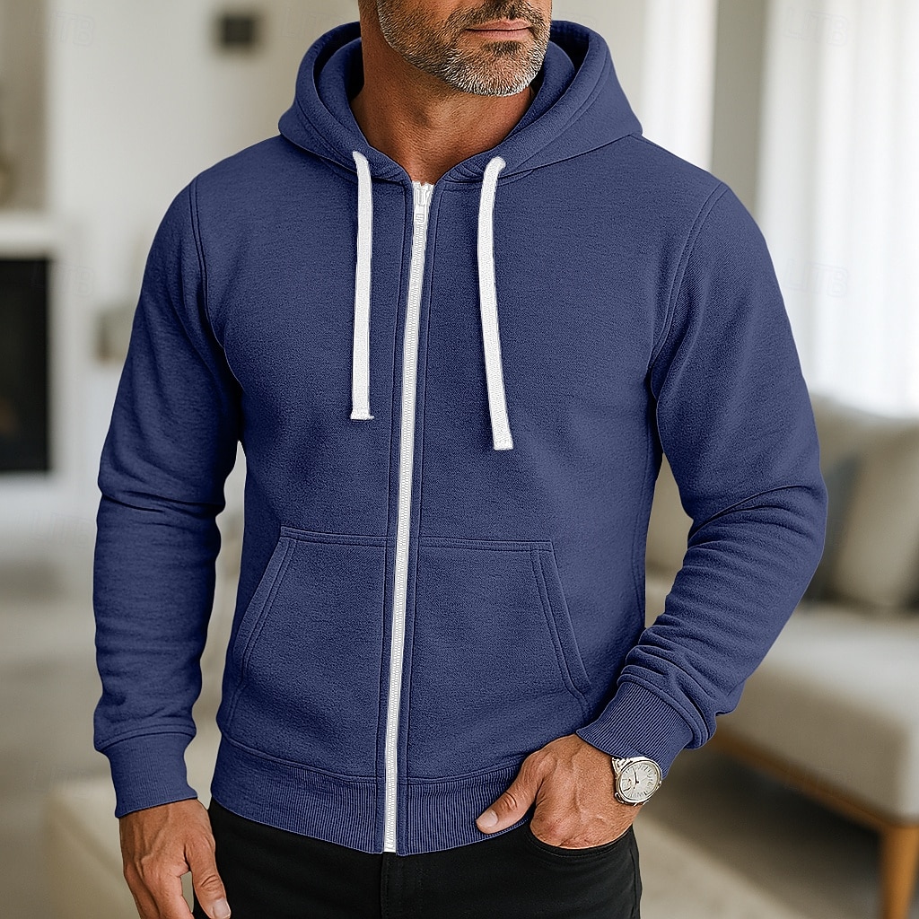 Per uomo Felpa con cappuccio Felpa con cappuccio a zip intera Rosso bordeaux Nero Blu marino Grigio chiaro Grigio scuro Con Cappuccio Semplice Con zip Sport & Outdoor Casuale Quotidiano Streetwear del 2025 a $17.99 –P2