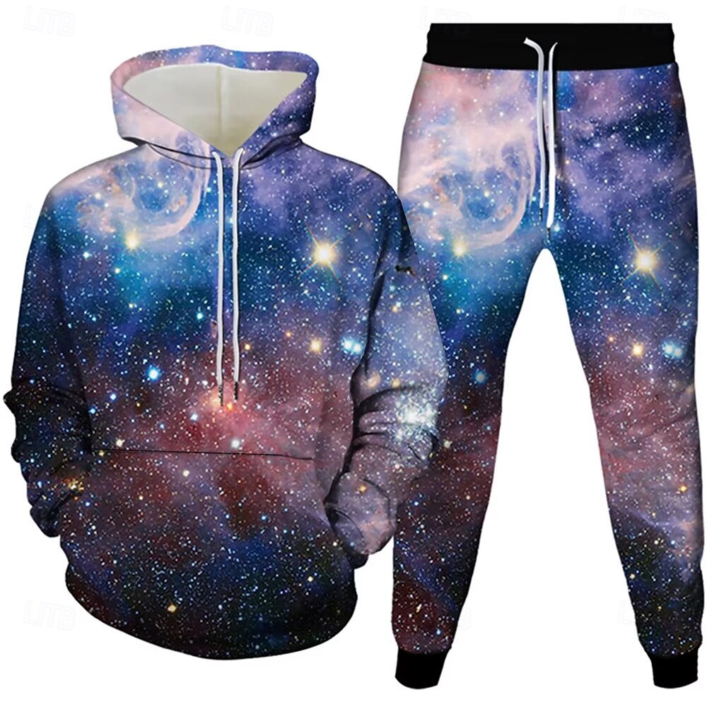 Férfi Galaxis 2db 3D pulóver készletek Tracksuit Kapucnis pulóver Hosszú ujj Hosszú nadrág Kapucni Alkalmi Napi Sportruházat 3D nyomtatás Tavasz Ősz Tél Robin Tojáskék 2025 - $39.99 –P1