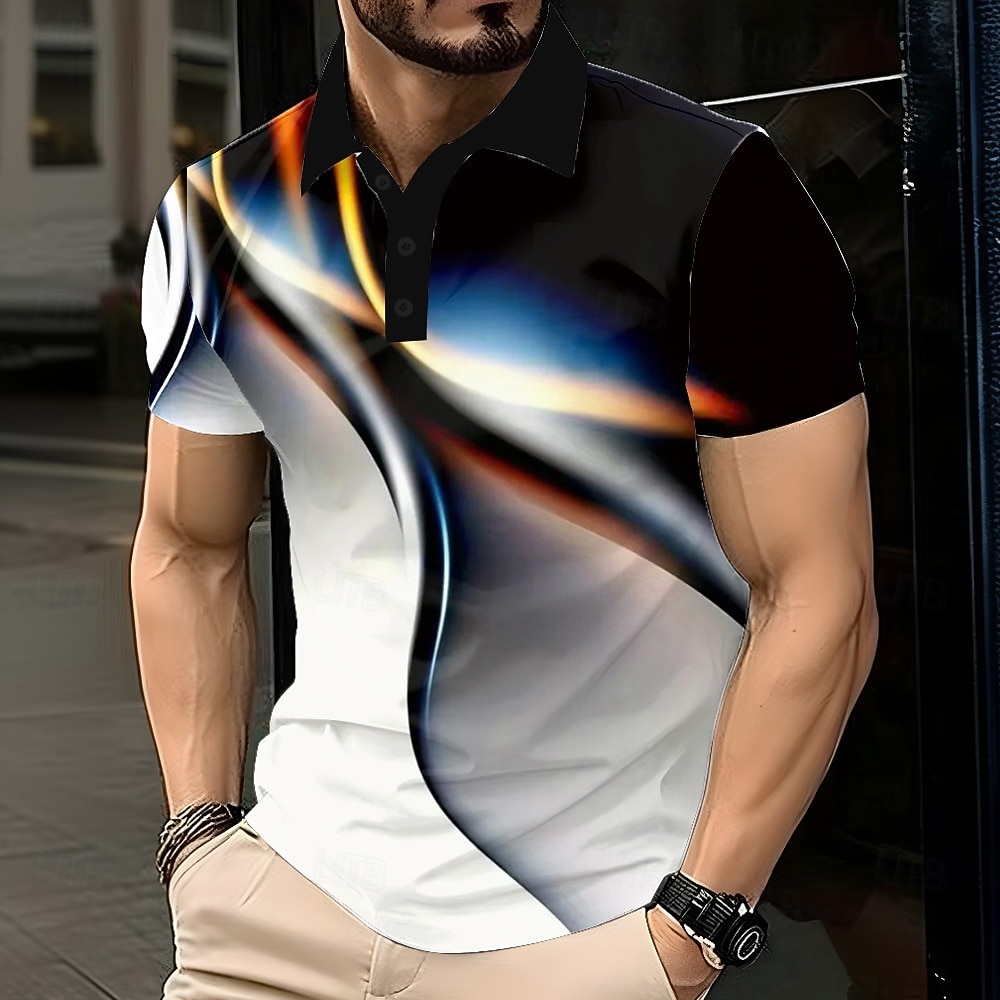 Voor heren Verloop Meetkundig Polo Korte mouw Poloshirt Revers Casual Sportkleding 3D-afdrukken Knop Zomer Zwart 2026 - $21.99 –P1