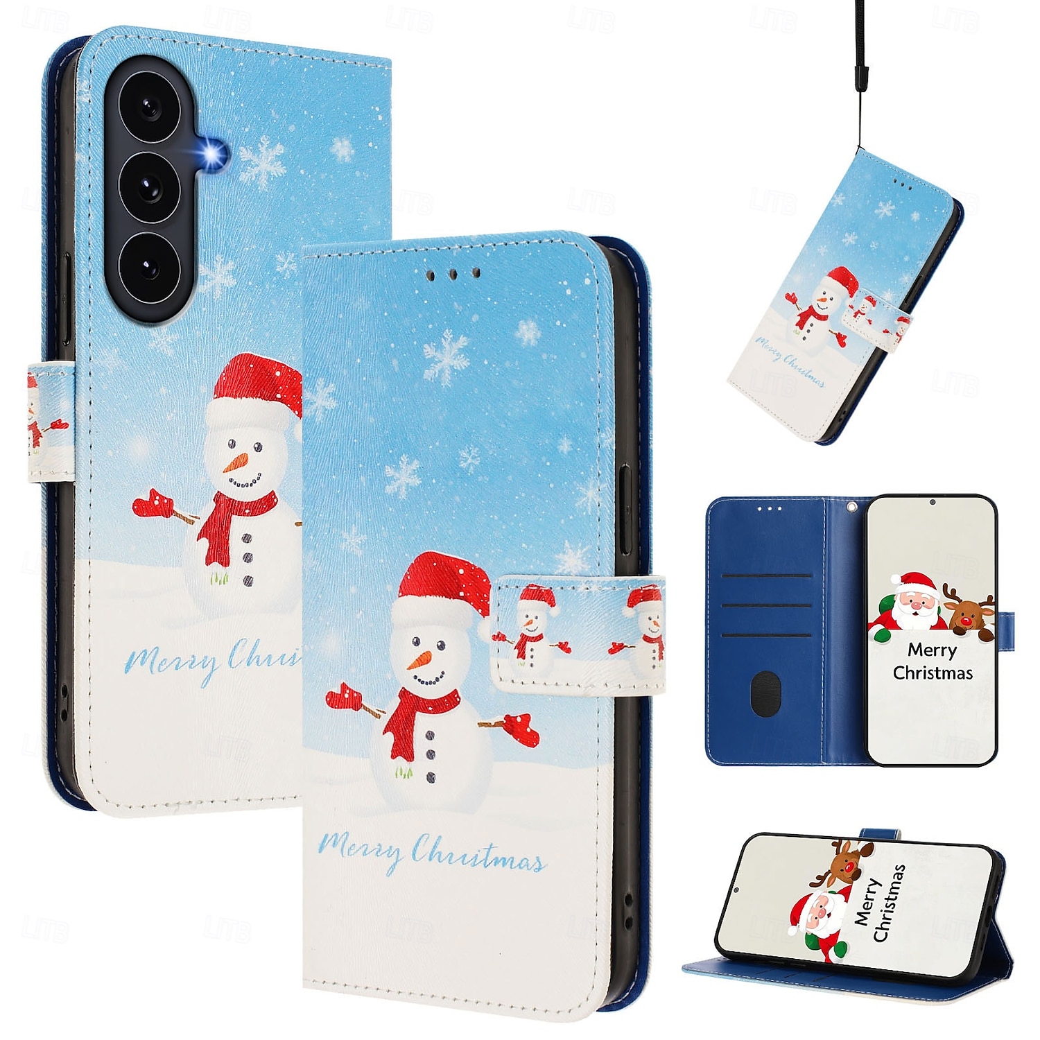 teléfono Funda Para iPhone 17 Pro Max 17 Air 16 15 14 Pro Max Plus 16e 13 Mini Funda Trasera con correa de muñeca Caballete Ranura para tarjetas Navidad TPU Cuero de PU 2025 - $8.99 –P1