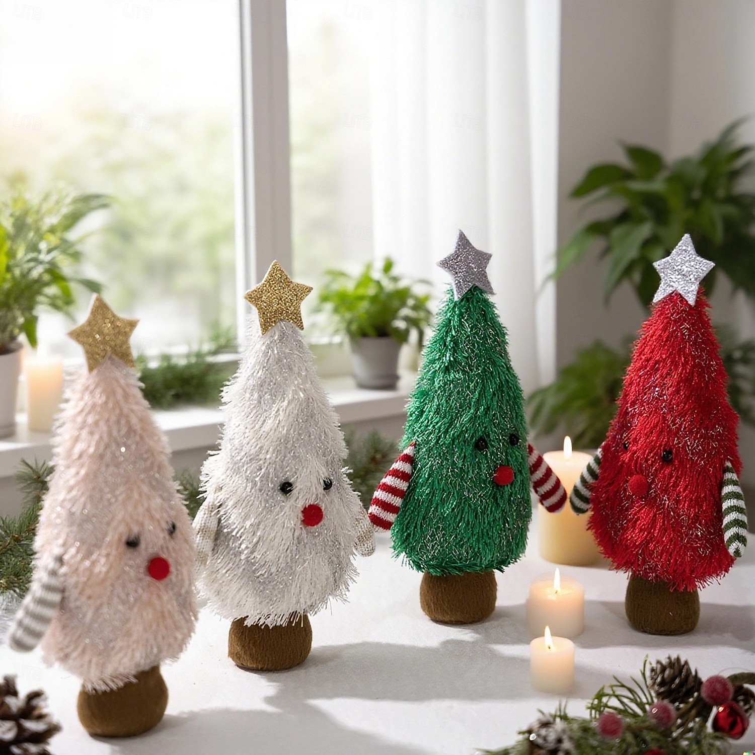 ornament de păpușă de pluș în formă de brad de Crăciun, păpuși drăguțe de pluș, brazi de Crăciun, design de copaci moi, figurine, păpuși, decorațiuni de birou pentru acasă și birou, sărbători 2025 - $7.99 –P4