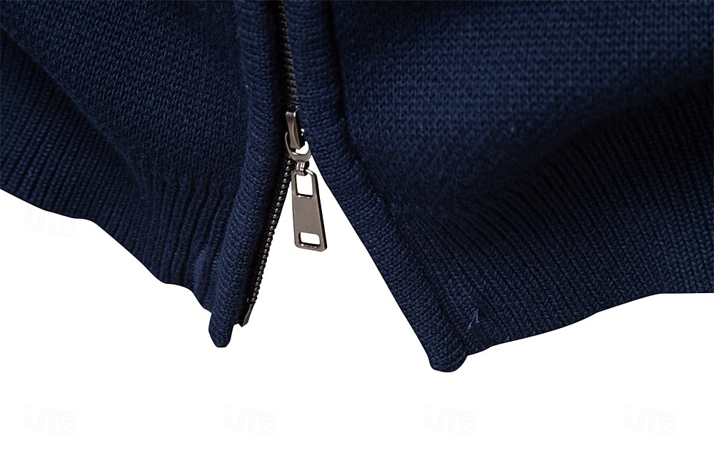 Męskie Sweter Rozpinany Sweter Fair Isle Robić na drutach Zwykłe topy Zapiąć na zamek błyskawiczny Geometryczny Golf Święta Sweter rozpinany Urlop Codzienny Odzież Wiosna Jesień Granatowy Khaki S M L 2025 - $50.99 –P6