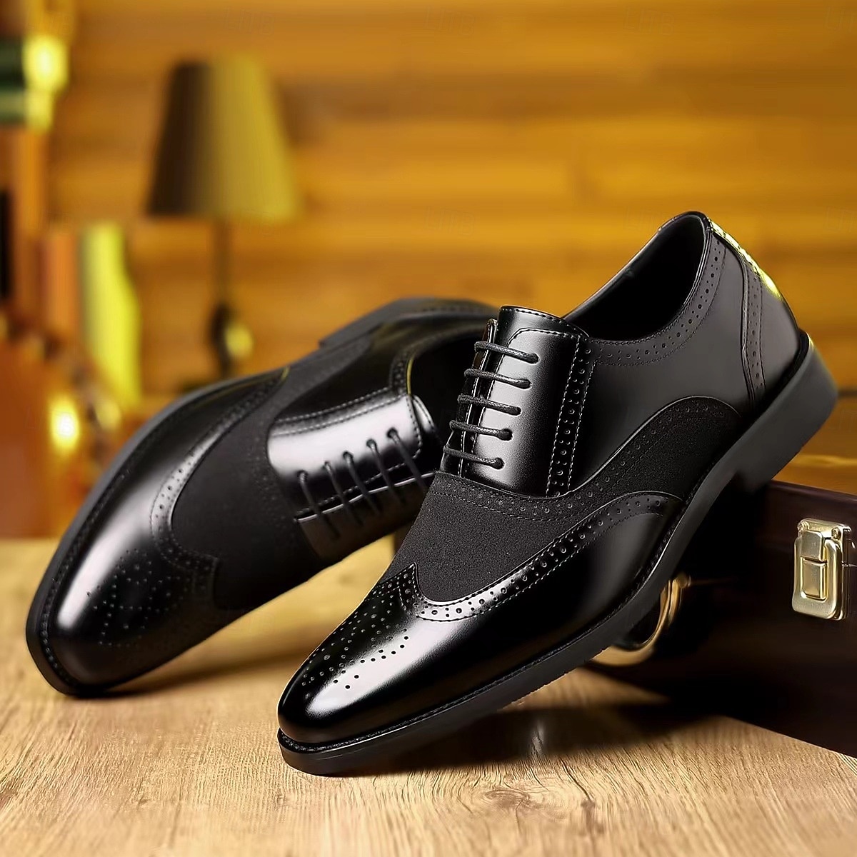 Sapatos oxford masculinos bico fino bicolor marrom e verde – brogues estilosos de couro sintético para looks casuais elegantes de 2025 por $42.99 –P14