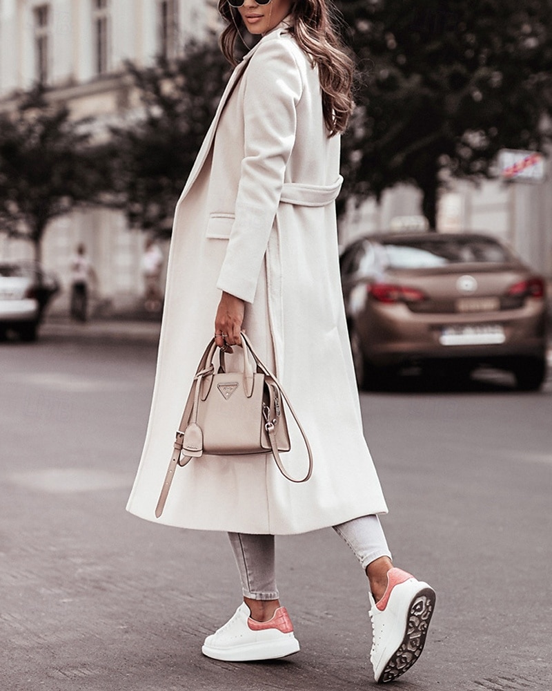 Femmes Manteau Trench Chaud Confortable Avec Poches Mode Moderne Occasionnel Uni Sortir Week-end Simple Boutonnage Long Col Rabattu Coupe régulière manche longue Vêtements d'extérieur Noir Blanche de 2025 ? $33.99 –P11