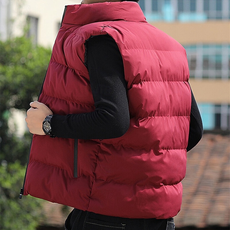 Herren Steppweste Weste Gilet Urlaub Täglich Date Mode Lässig Winter Tasche Polyester Warm Bequem Einfarbig Reisverschluss Stehkragen Normale Passform Schwarz Rote Blau Grau Weste 2025 - $19.49 –P9
