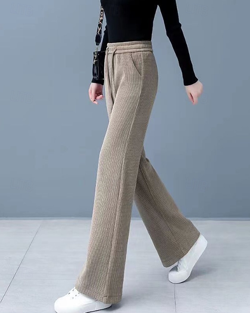 Naisten Vakosamettihousut Housut Suora Katutyyli Vapaa-aika Täyspitkä Luonnollinen Tavallinen Joustava kiristysnauhan suunnittelu Mukava Katu Pyhäpäivä Viikonloppu Tumma harmaa Musta Khaki Syksy 2025 - $20.99 –P14