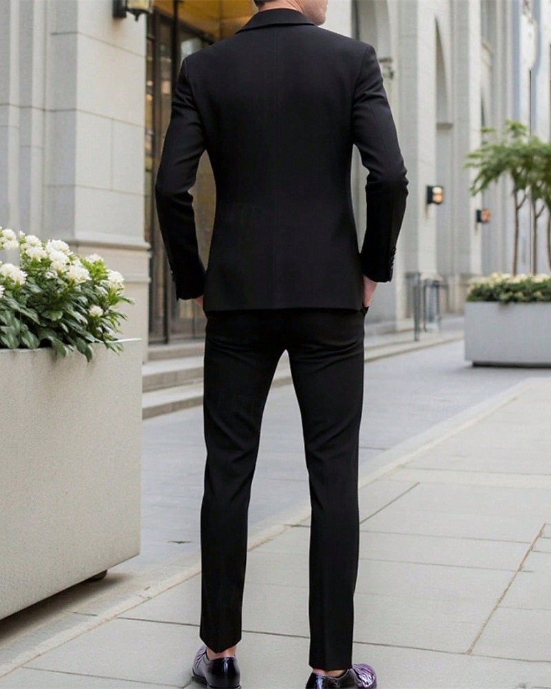 Hombre chaqueta Conjunto Negocio Fiesta de Cóctel Fiesta de Boda 2 Piezas Moda Casual Primavera Otoño Poliéster Plano Bolsillo Botones Cómodo Botonadura Simple Chaqueta de sport Negro 2026 - $60.99 –P3