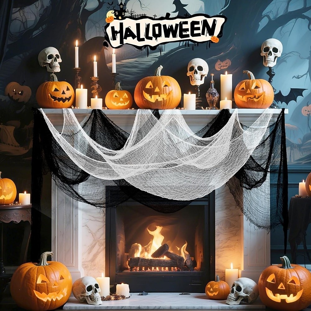 Lot de 6 gazes d'Halloween, tissu effrayant, 30 × 72 pouces, tissu effrayant pour Halloween, fournitures de maison hantée, fête en extérieur, intérieur (4 noires + 2 blanches) de 2026 ? $17.99 –P4