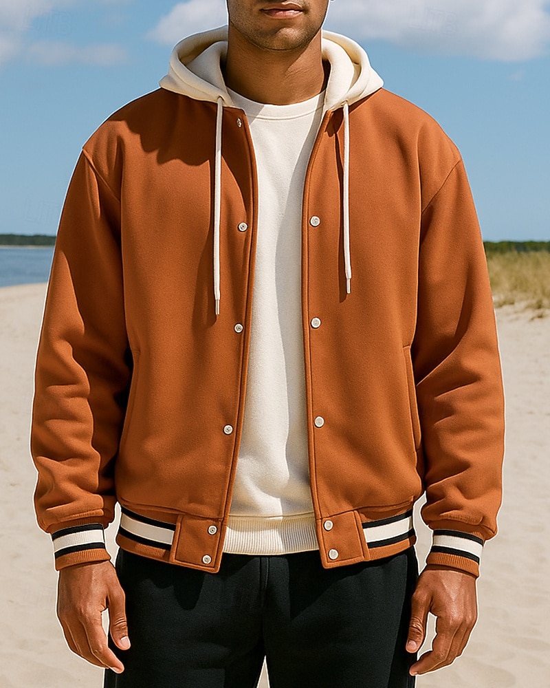 Herr Färgblock Utomhusjacka Basebolljacka Vår Höst Med fickor Långärmad Sport Andningsfunktion Utomhus Resor Sport Svart Brun Beige Sportkläder Sportkläder 2026 - $50.99 –P1