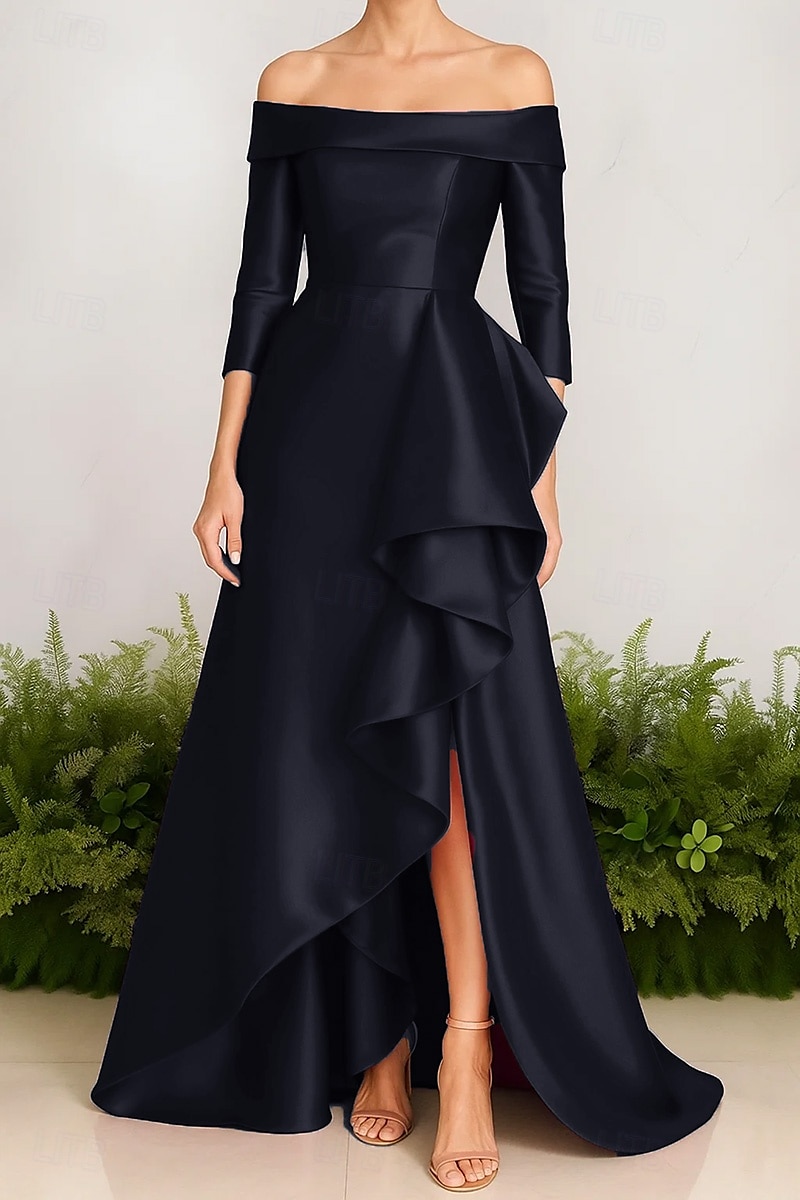 Linea ad A Abito da Sera Elegante Vestito Formale Matrimonio Strascico a Terra Senza Maniche Senza Spalle Nylon con Pieghe Volant 2025 del 2025 a $143.99 –P7