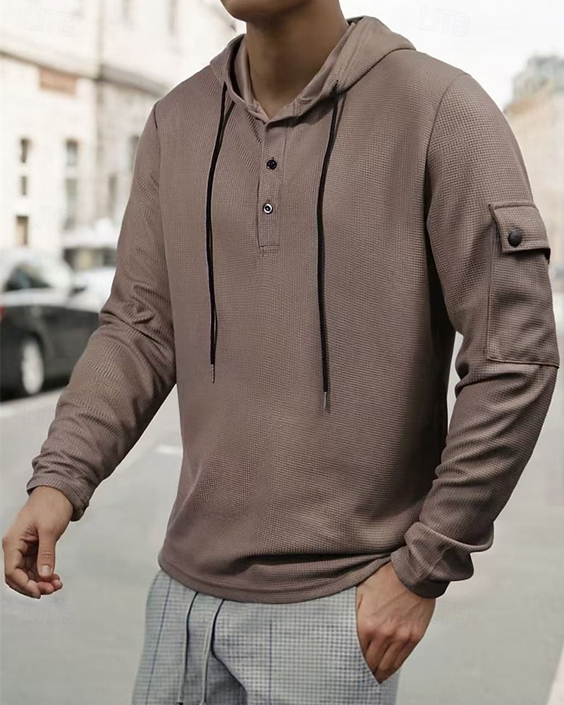 Men's Hoodie Button Up Hoodie Black White Army Green Navy Blue Khaki Hooded Plain Drawstring Sports & Outdoor Daily Holiday Polyester Streetwear Basic Casual Spring Fall Clothing Apparel Hoodies 2025 - $19.99 –P5