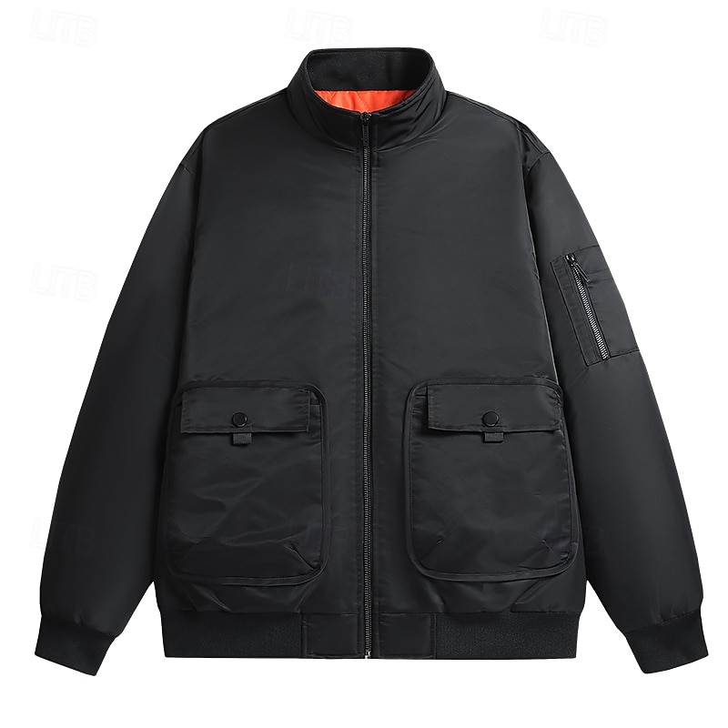 Homme Veste Décontractée Rembourré Extérieur Vacances Chaud Fermeture éclair Avec Poches Automne Hiver Uni Mode Streetwear Col montant Régulier Noir Vert Veste de 2025 ? $48.99 –P1