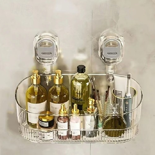Oppbevaringsstativ med sugekopp og dreneringshull, veggmontert organizer for hjemmebad, slitesterk sugekoppholder, stor kapasitet, oppbevaringsstativ for toalettartikler 2026 - $22.99 –P3