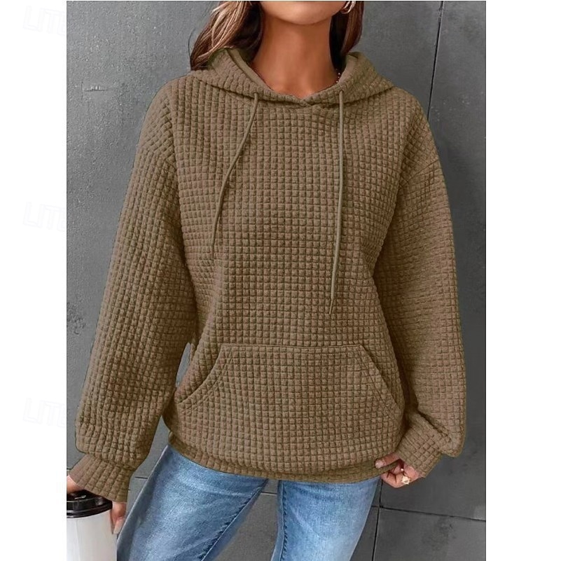 Per donna Felpa con cappuccio Casual Comodo Manica Lunga Con Cappuccio Top Regolari Casuale Tasca Frontale Marrone rossastro Nero Bianco Giallo Rosa Autunno Inverno del 2025 a $25.99 –P18