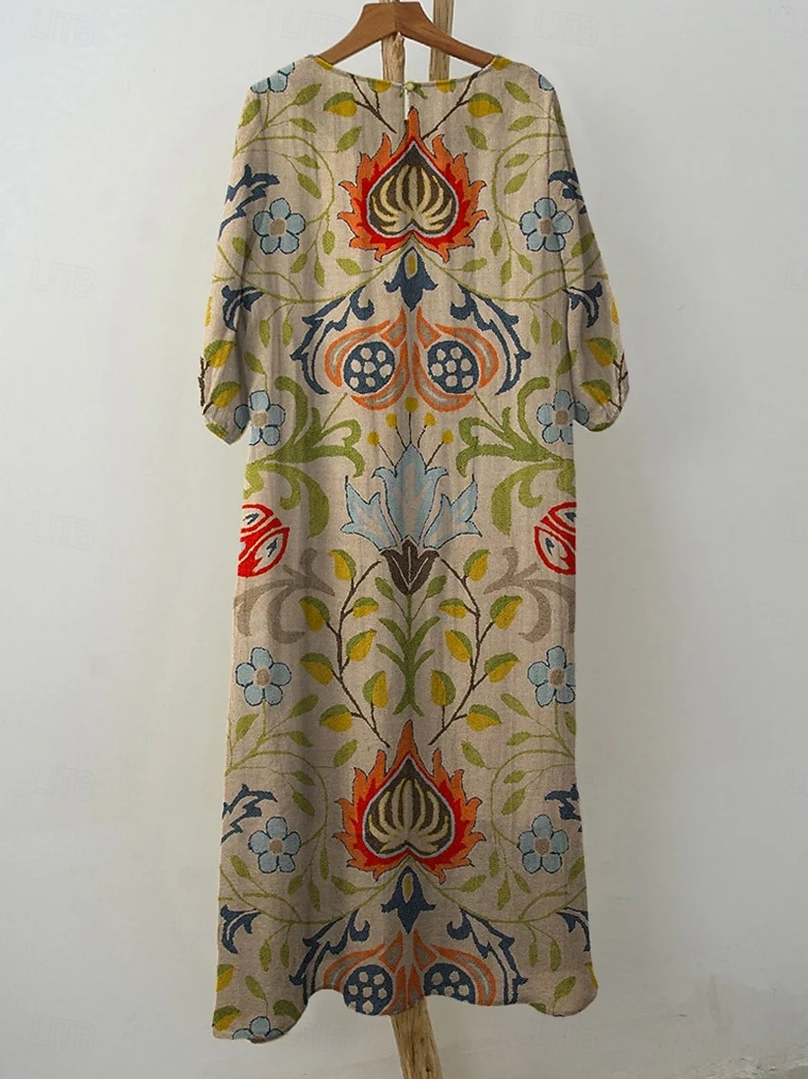 Női Maxi Ruha Kaftan 3/4 Hosszú Ujjú Környakú Lazac Átmeneti Ruha Boho Mindennapi Ünnepi Randi Virágos Grafika Sárga Rózsaszín Kék Zöld Tavasz Ősz 2025 - $41.99 –P3