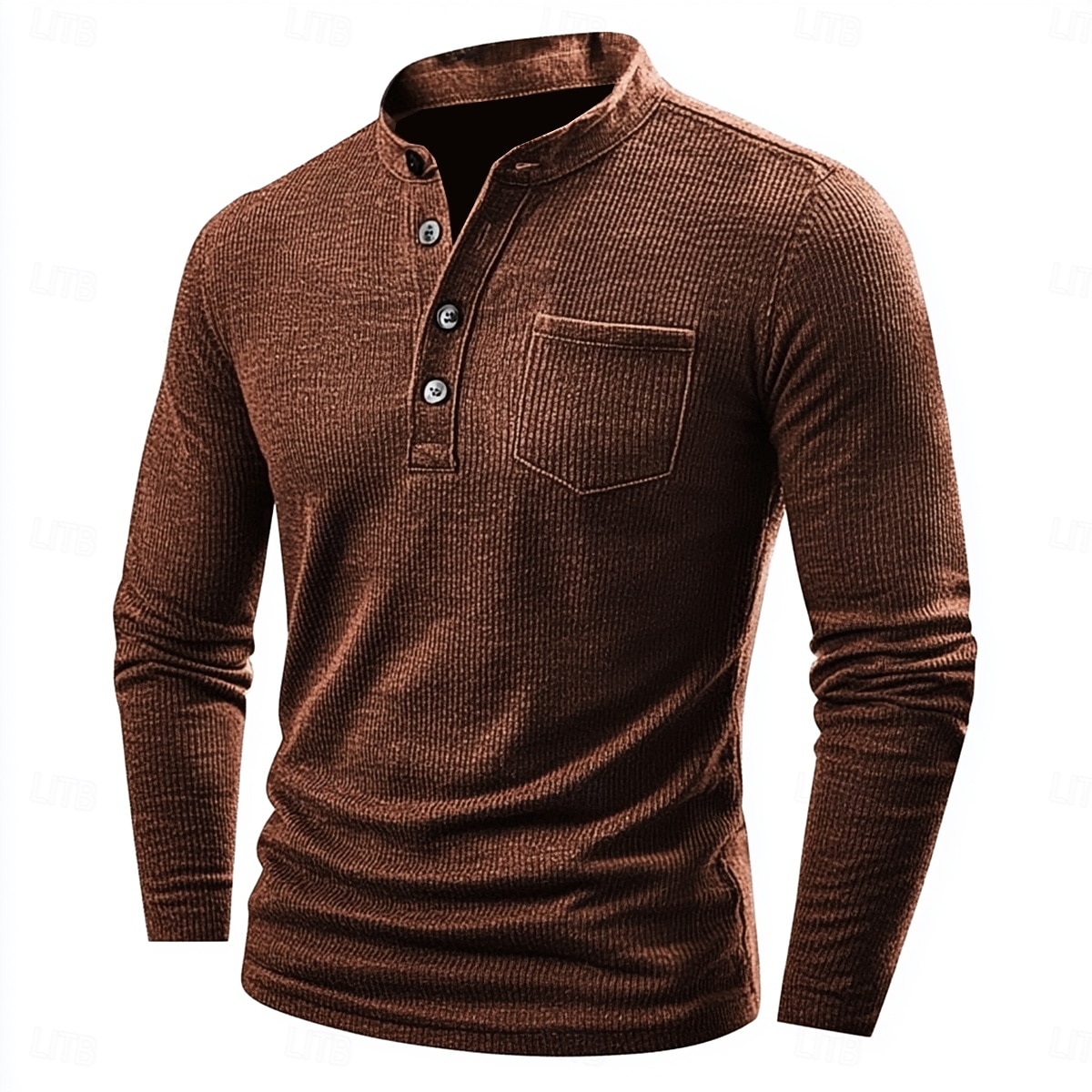 Herren T Shirt Geripptes Strick-T-Shirt Langarm Henley Ganzjahres Einfarbig Traditionell / Vintage Lässig Tasche Outdoor Heim Sport & Outdoor Marineblau Blau Braun Top T-Shirt für Herren 2025 - $23.99 –P5