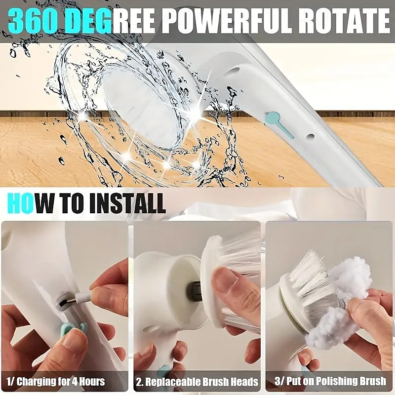 Includes 5 Interchangeable Brush Heads A Portable Rotating Scrubber And A Cordless Handheld Cleaning Brush That Can Be Used In Bathrooms Bathtubs On Wall Tiles Floors And In Kitchens. 2025 - $18.99 –P3