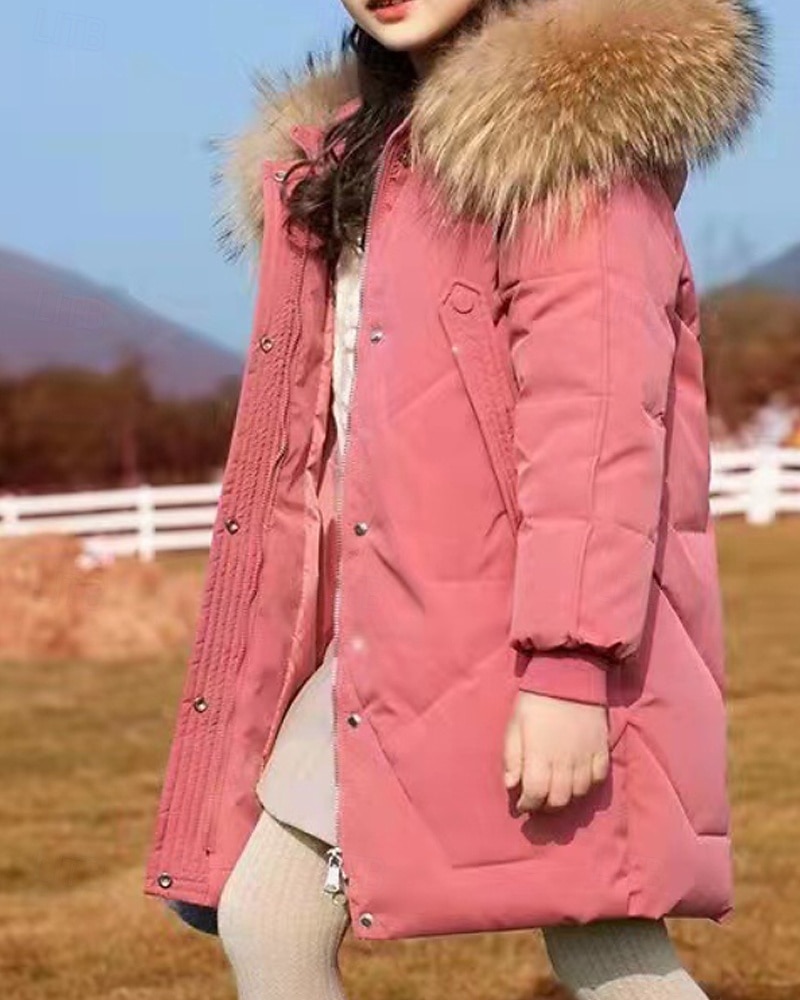 Copii Fete Jos Culoare solidă Modă Γούνινος Γιακάς Fermoar Buzunar Școală Palton Îmbrăcăminte exterioară 4-12 ani Iarnă Negru Roz Îmbujorat Roșu-aprins 2025 - $35.99 –P2
