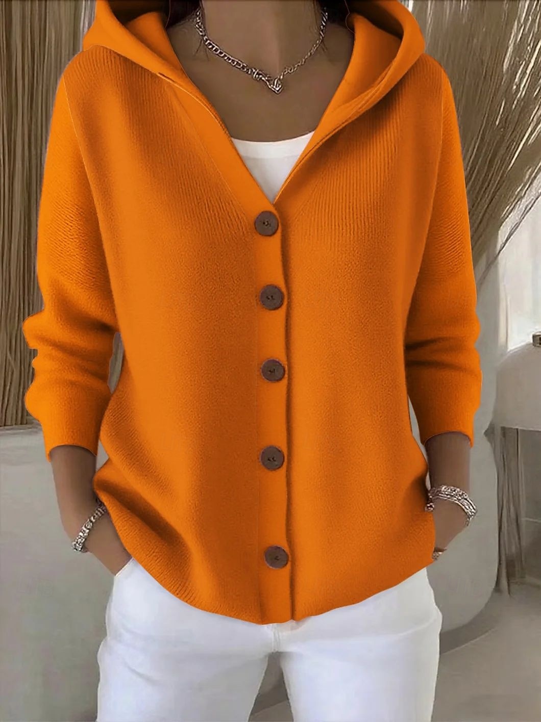 Women's Sweater Cardigan Elegant Fashion Streetwear Pure Color Hooded Knitted Long Sleeve Regular Tops Knit Outdoor Daily Weekend Black White Fall Winter 2025 - $16.99 –P1