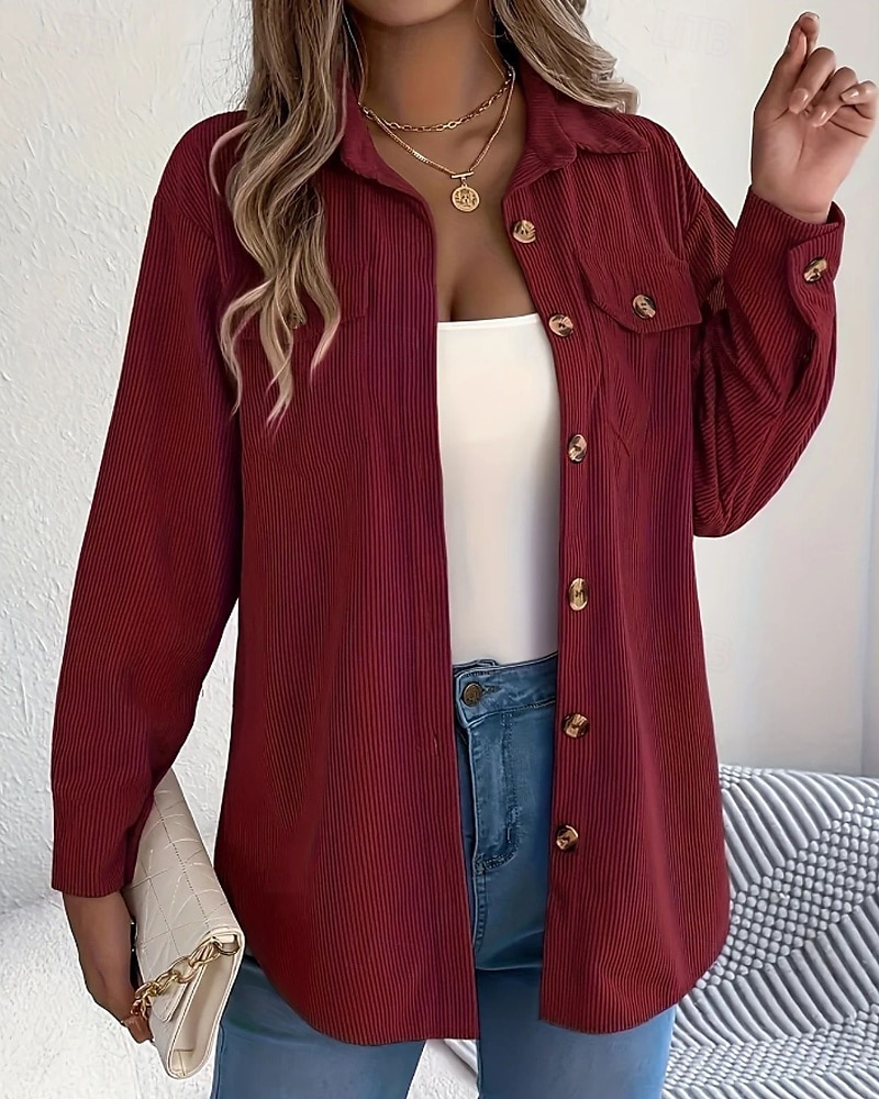 Per donna Camicia Blusa con texture Blusa Semplice Moderno Casual Manica Lunga Colletto a Camicia Top Regolari Quotidiano Uscire Tasca Bottoni Nero Vino Cachi Autunno del 2025 a $26.99 –P15