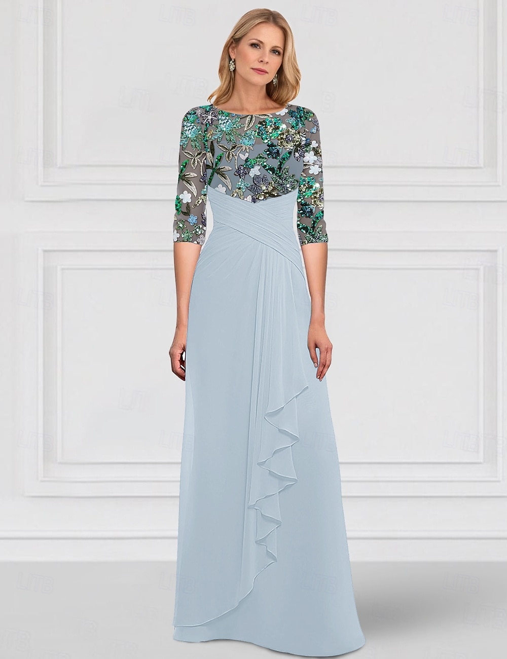 Linea ad A Lunghezza al pavimento Abito Formale Abito da sera Mezza Manica Scollo a Barca Elegante Semplice Lussuoso Formale Ospite di nozze Chiffon Pizzo Pizzo con perline Abito da cerimonia per del 2025 a $184.99 –P4