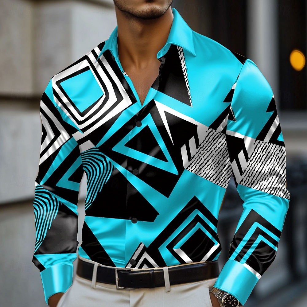 Hombre Geométrico Bloque de color Cuadrícula / Cuadros Camisa Camisa de raso Camisa para Vestido Manga Larga Moda informal Vacaciones Uso Diario Verano Primavera Otoño Cuello Vuelto Impresión 3D 2026 - $29.99 –P4