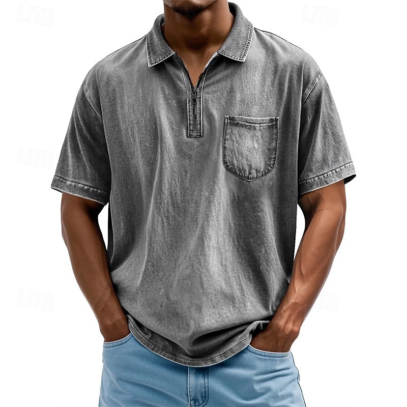 Per uomo Polo Polo con zip a un quarto Abbigliamento quotidiano Data Zip a un quarto Manica Corta Moda Essenziale Semplice Cerniera Tasca Estate Vestibilità regolare Nero Rosa Blu reale Blu Viola del 2025 a $22.99 –P5