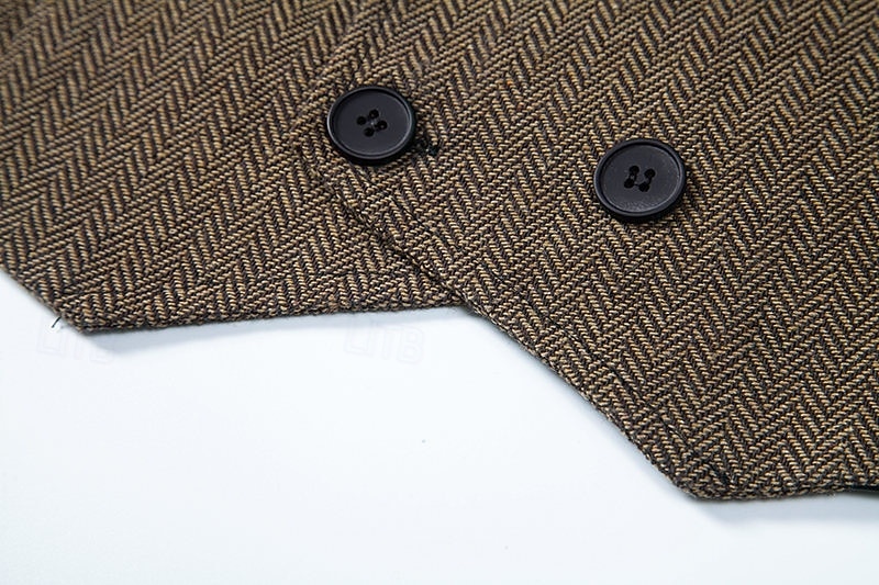 Herre سترة Veste Feriereise Daglig Bryllupsfest Stevnemøte Årgang Mote Vår Høst Lomme Knapper Polyester Tweed Bekvem عادي Fiskebein Dobbeltkneppet Hakkjakkeslag Normal Burgunder kaffe Grå Vest 2025 - $35.99 –P12