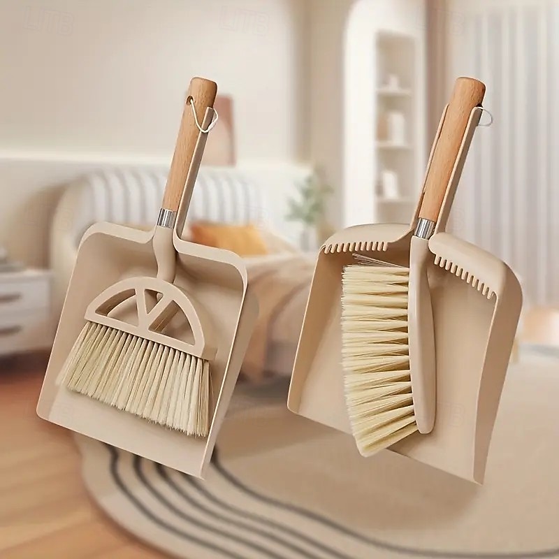 set scopa e paletta con manico in legno, kit di pulizia compatto per divani, tavoli e piccoli spazi del 2025 a $15.99 –P3