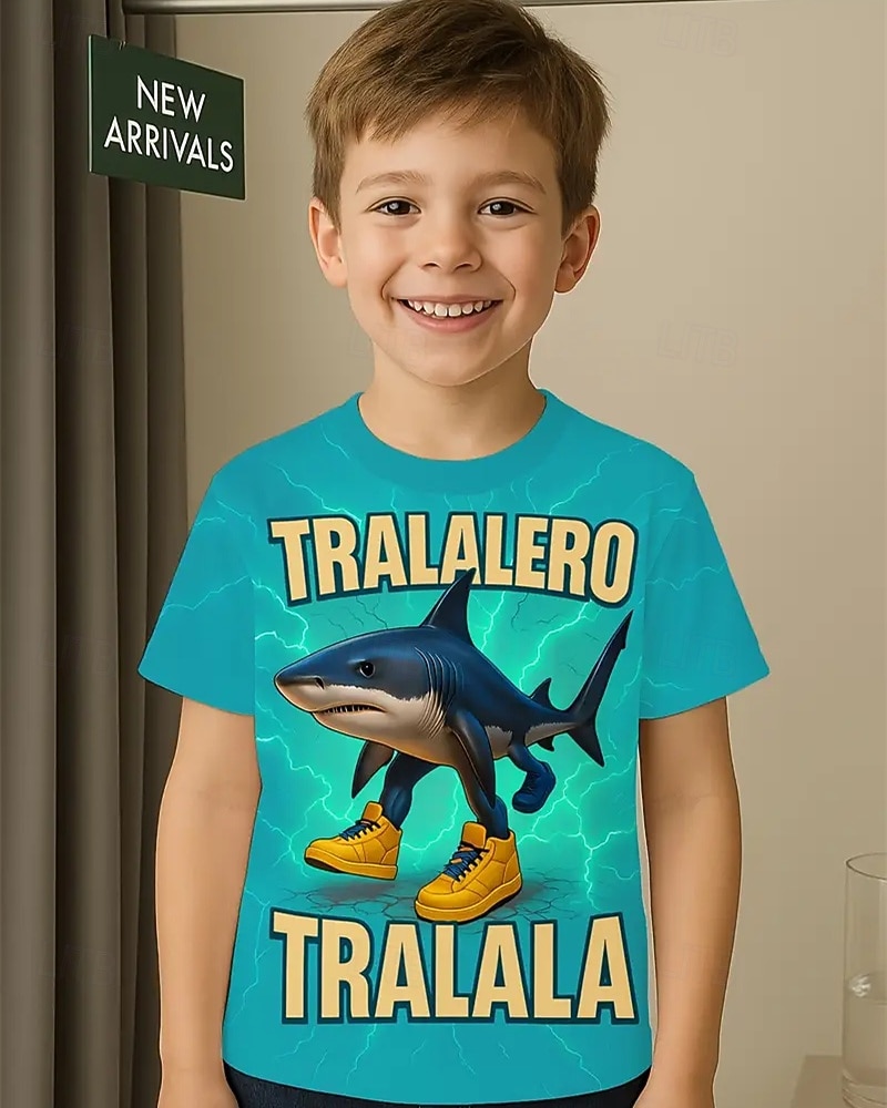 T-shirt graphique pour garçon Tralalero Tralala Shark - T-shirt d'été décontracté violet vif avec requin imprimé en 3D &Baskets design respirant col rond manches courtes haut pour un usage quotidien de 2025 ? $11.99 –P8