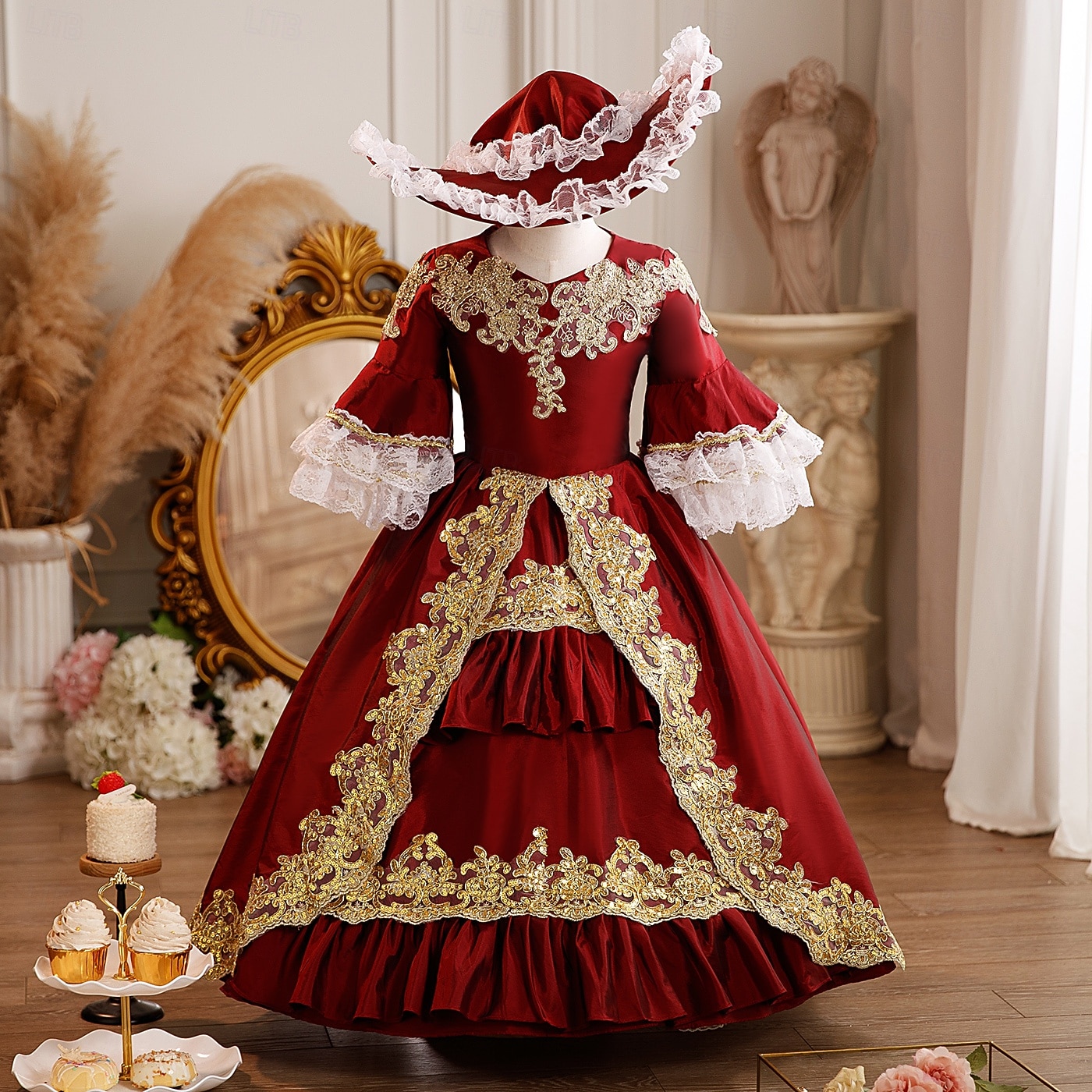 Retro Vintage Rococo Fancy Maxi Cocktail Dress Accessories Bell Sleeve Princess Bow Retro Ball Gown Point Fancy Dress Girls' Royal Christmas Halloween Carnival Masquerade Wedding Party Festival Kid's 2026 - $170.99 –P1