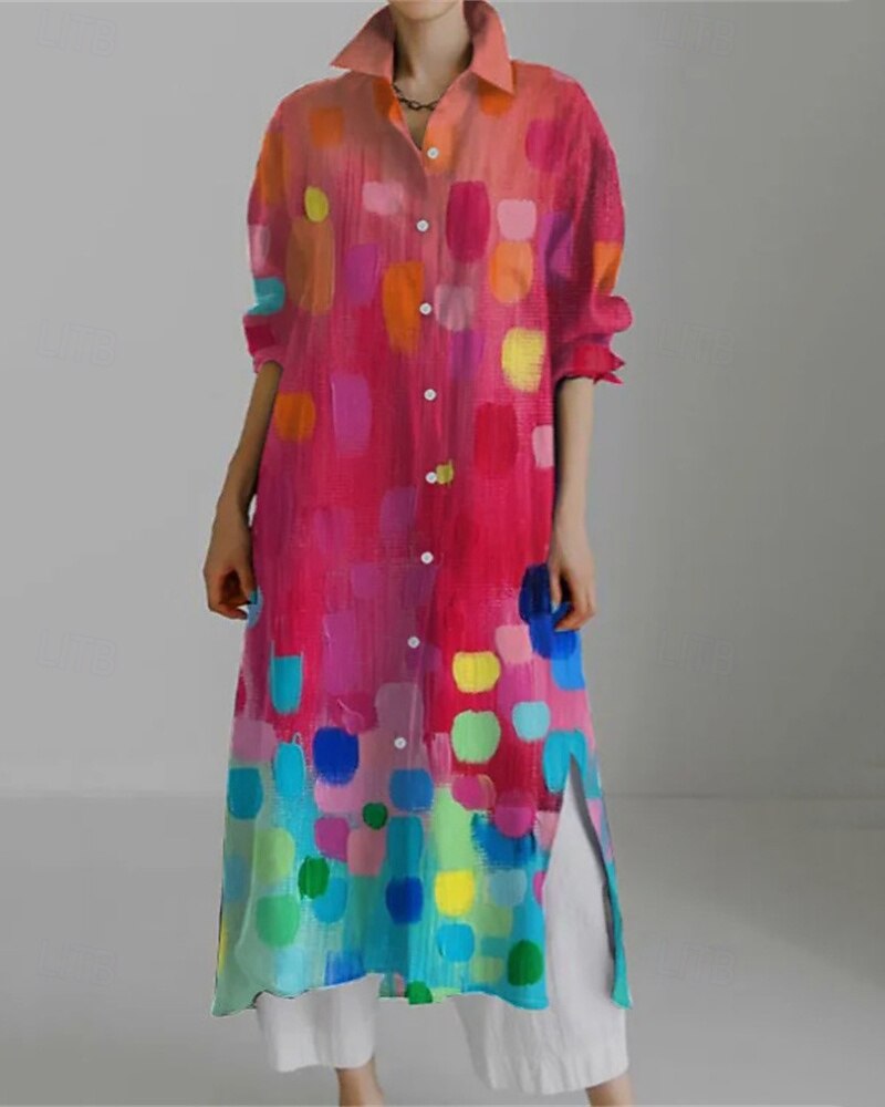 Femmes Robe Longue Maxi Robe Robe Chemise Robe Décontractée Robe Imprimée Mode Moderne Quotidien Week-end Coupe régulière Géométrique Fleur manche longue Col de chemise Jaune Rouge Bleu Kaki de 2025 ? $25.99 –P5