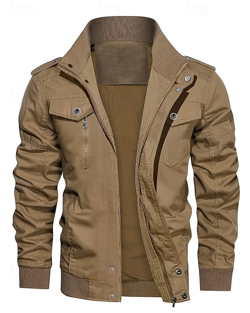 Miesten Utility takki Cargo takki Loma Päivittäin Pidä lämpimänä Tasku Syksy Talvi Tavallinen Muoti Klassinen Kauluskäänne Normaali Musta Khaki Armeijan vihreä Jackets 2026 - $44.99 –P1