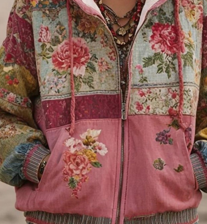 Frauen 3D Druck Zip-Up Hoodies Blumen Grafik Mode Lässig Boho Langarm Kapuze Reguläre Tops Straße Alltag Lässig Patchwork Reißverschluss Tasche Rot Frühling Herbst 2025 - $26.99 –P2