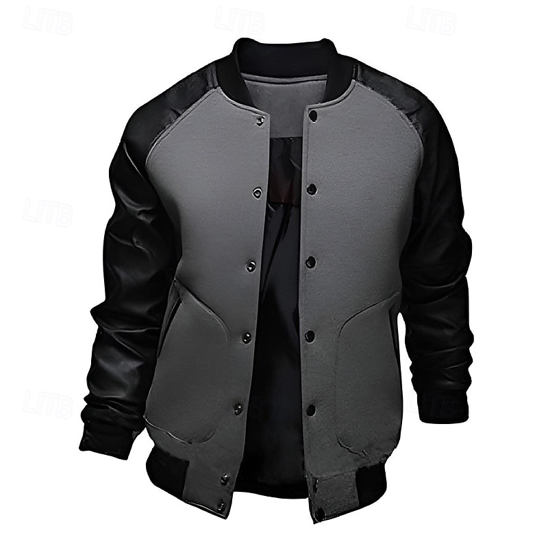 Herren Bomberjacke übergangsjacke Collegejacke Training Urlaub Lederärmel Frühling Herbst Einfarbig Basic Regulär Schwarz Weiß Hellgrau Dunkelgray Jacken 2025 - $26.99 –P5