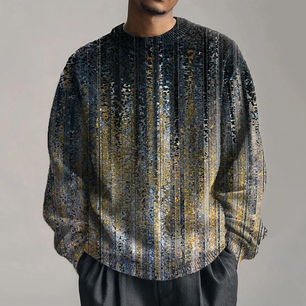 Herren Geometrisch Farbblock Pullover Strickware Rundhalsausschnitt Lässig Urlaub Straße Täglich 3D-Druck Stricken warm halten Langarm Frühling Herbst Winter Schwarz Blau 2025 - $28.99 –P1