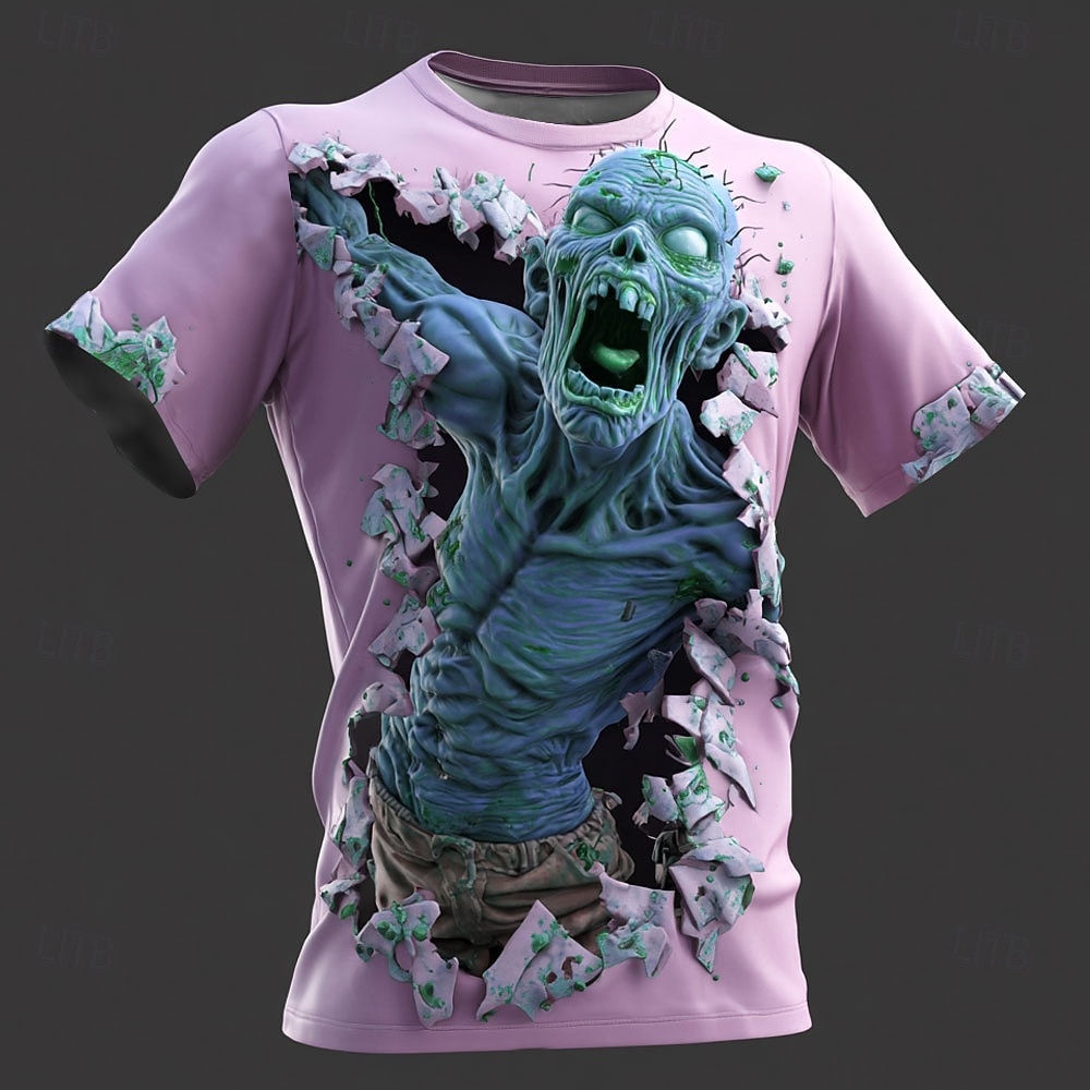 Halloween Miesten 3D Print Zombeja 3D T-paita Lyhythihainen T-paita 3D-tulostus Tiukka pyöreä kaula-aukko Paita Liioiteltu Suunnittelija Kauhu Juhla Katu Pyhäpäivä Vaalean sininen Vihreä 1# Vihreä 2# 2025 - $19.99 –P3