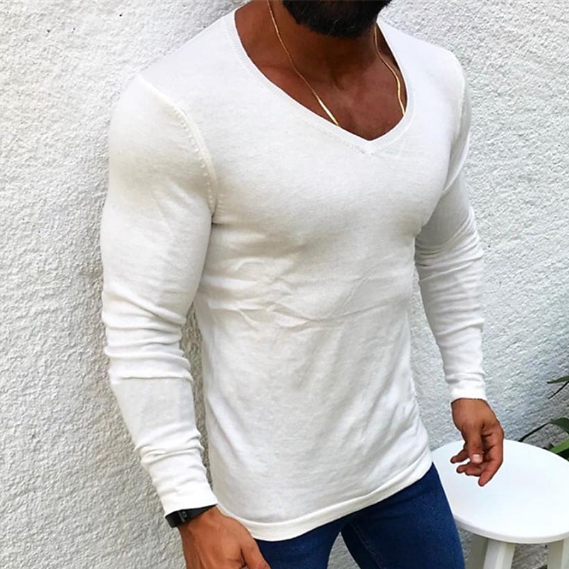 בגדי ריקוד גברים סוודר סוודר סוודר סרוג מצולע לִסְרוֹג חולצות רגילות סרוג אחיד צווארון V אופנתי בסיסי חופשה לבוש יומיומי ביגוד סתיו חורף שחור לבן S M L 2026 - $39.99 –P2