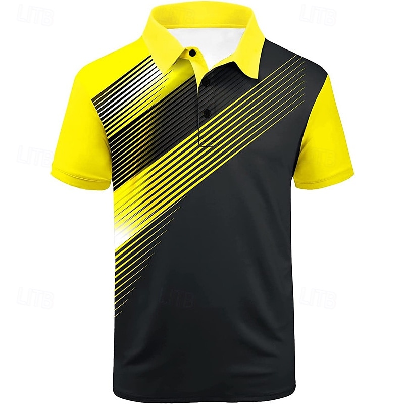 Homme Rayé Polos de Sport Chemise de golf Manche Courte Polos Chemises à Col Occasionnel Vêtements de sport Vêtements de vacances Boutons Impression 3D Noir Blanche Jaune de 2026 ? $23.99 –P8