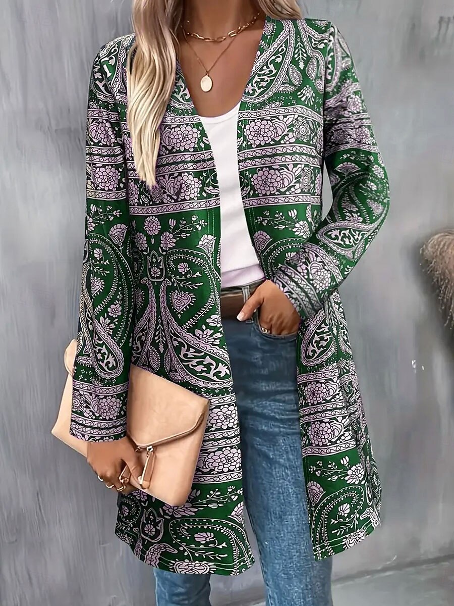 Femmes Manteau d'Hiver Trench Léger Confortable Imprimé Front ouvert ancien Mode Occasionnel Fleuri Vacances Occasionnel Long Sans Col Coupe régulière manche longue Vêtements d'extérieur Bleu Violet de 2025 ? $19.99 –P3
