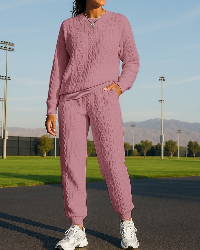 Damskie Dres Spodnie dresowe Stroje sportowe Splot kablowy Solidne kolory Zestawy odzież Jesień Czarny Biały Na zewnątrz Podróże Sportowy Wysoka talia Moda Długi rękaw Sport Odzież sportowa Średnio 2025 - $34.99 –P4