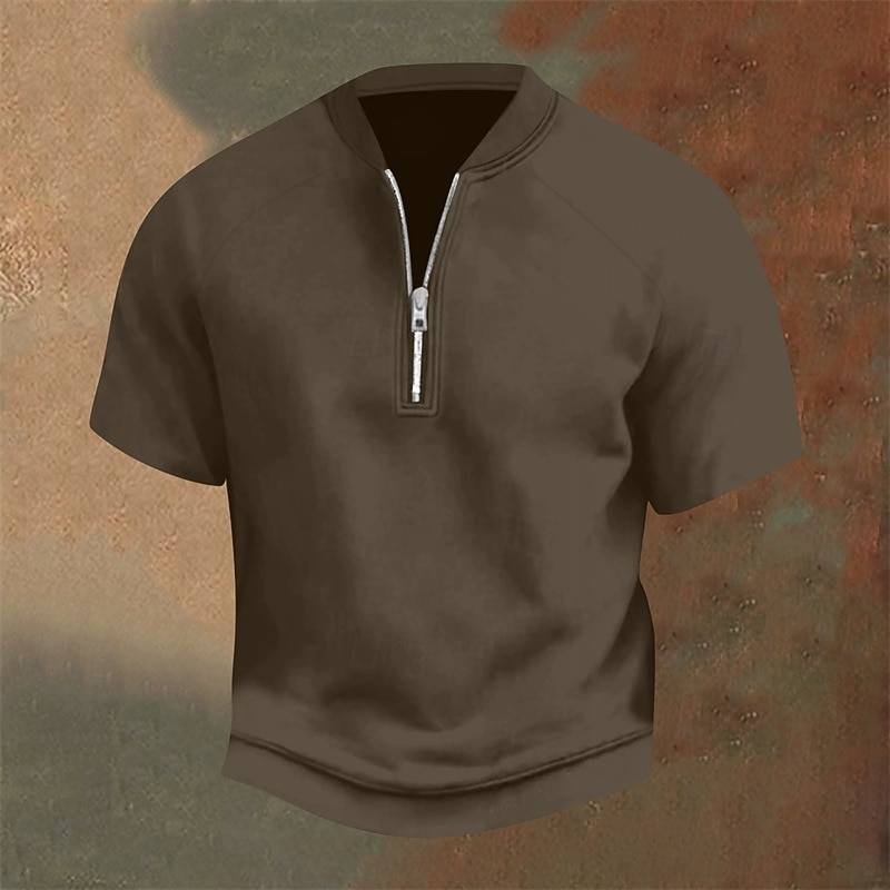 Homme Polo Polo quart de zip Tenue quotidienne Date Zip quart Manche Courte Mode Basique Uni Fermeture éclair Été Coupe régulière Jaune clair Noir Jaune bleu marine Violet Orange Polo de 2025 ? $20.99 –P2